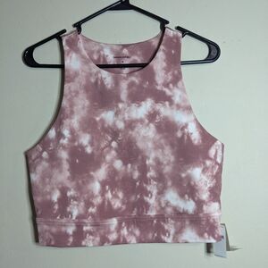 Banana Republic Women's Medium Sports Bra Pink White Tie Dye Bralette Crop Top